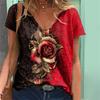 Summer New Women's T-shirt 3D Elegant Atmosphere V-neck Short Sleeve Shirt Fashion