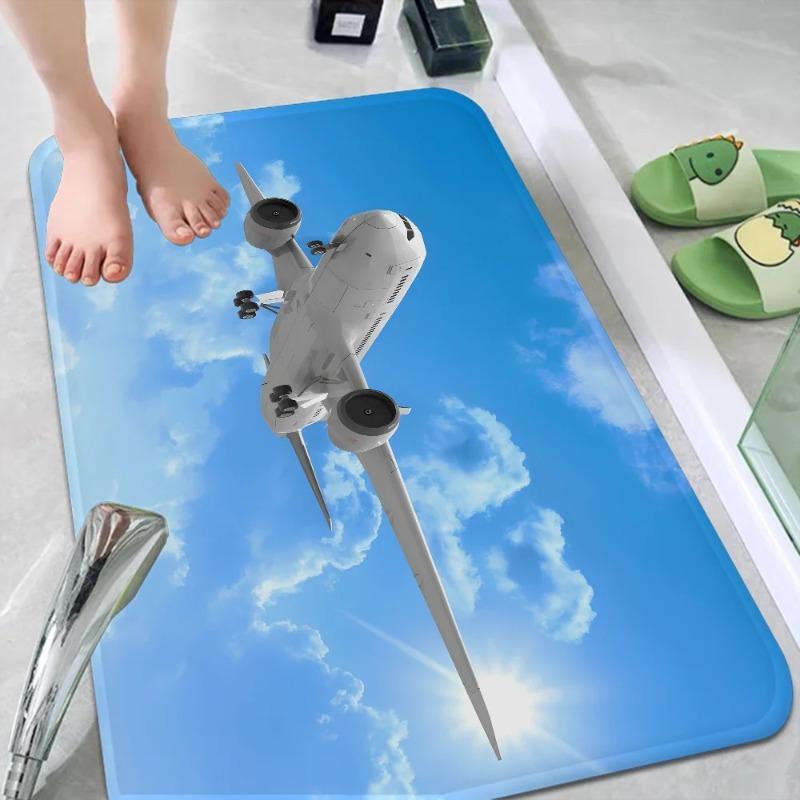 Airplane Sky Sunset Carpet Scene Anti-Slip Door Mat Polyester Nordic Home Bathroom Toilet Bedroom Hotel Decoration Floor Rug