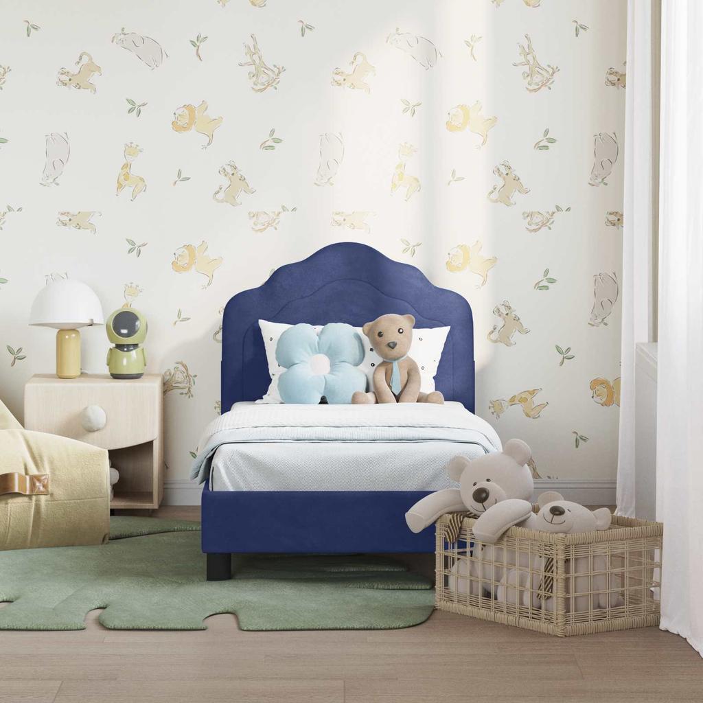 Kids Bed Frame with Headboard Police Blue 70 x 140 cm Velvet