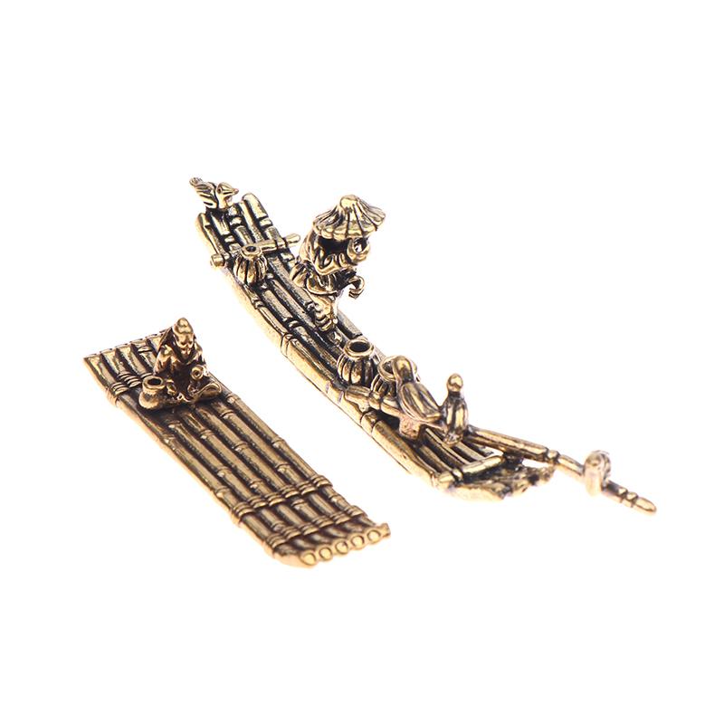 1 Stück Schreibtischornament Antik Messing Bambusfloß Fischerboot Fischer Kunst Modellierung Skulptur Räuchergefäß Dekoration