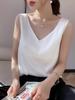 Dámský top camisole ze saténu s výstřihem do V - Bez rukávů, triacetátová základní vrstva na jaro.