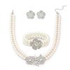 Diamond Flower Artificial Pearl Bracelet Earrings Necklace Set Fashion Light Luxury Neck Chain Jewelry Light Luxury Style