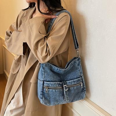 Denim Bag Women's Large Capacity Shoulder Crossbody Bag Commuter Tote Bag