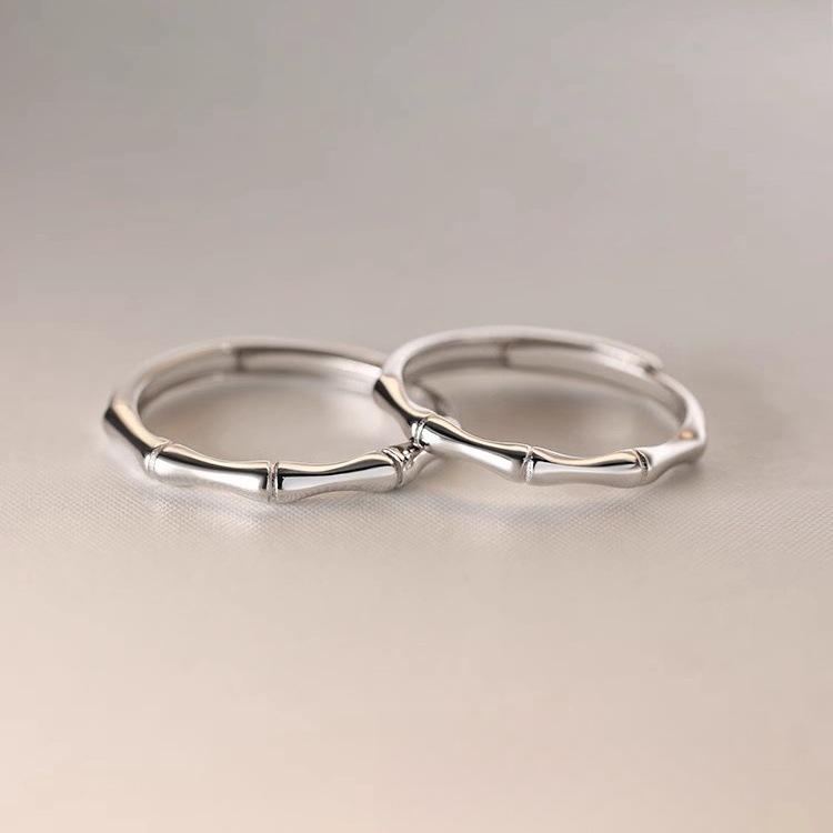 Bamboo Joint Couple Ring: S925 Sterling Silver, Chinese Style, Gift for Men & Women