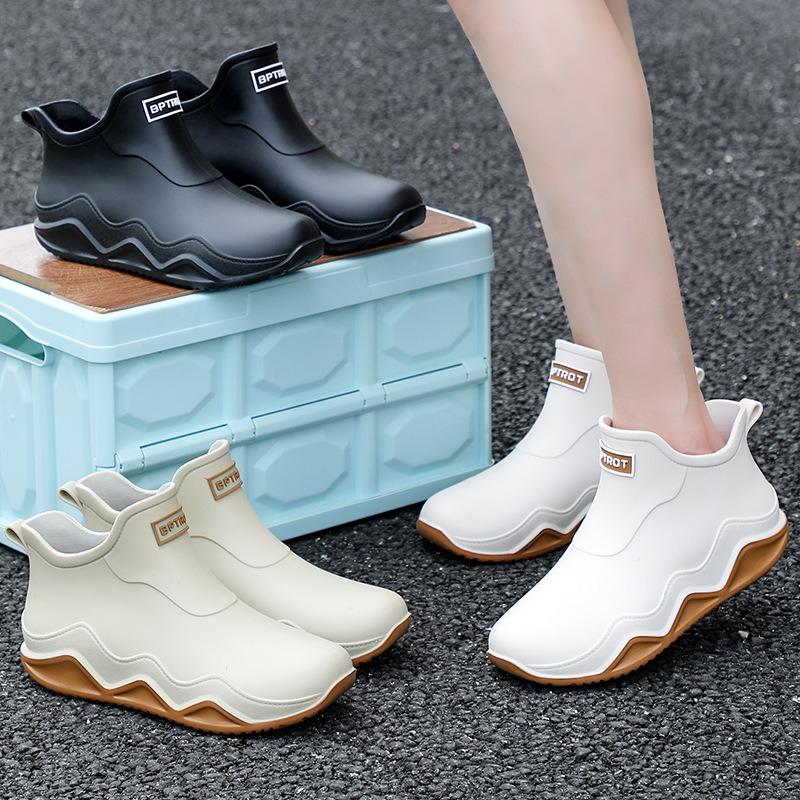 Rain Shoes Women's Fashion Outer Wear Inner Height Increase Non-slip Thick Sole Wear-resistant Rain Boots Short Waterproof Shoes Adult Work