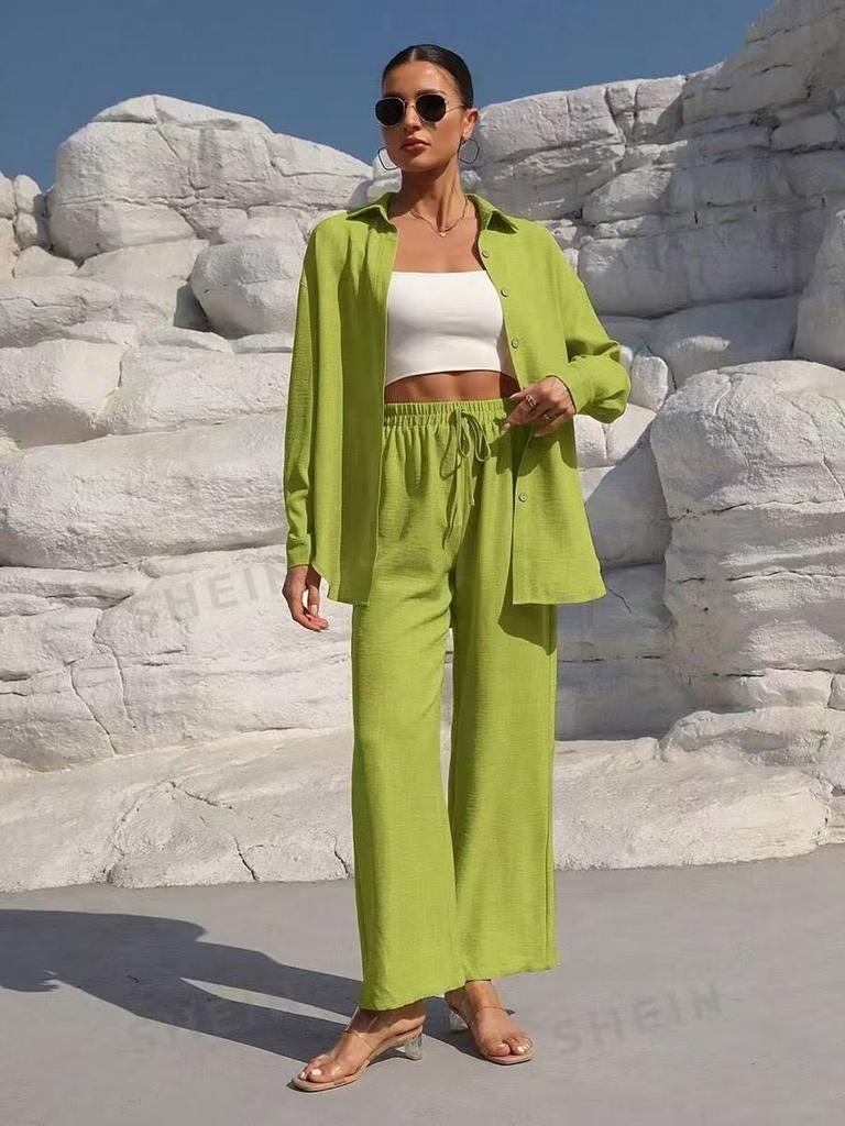 Modisches Frühjahrs-Freizeit-Oversize-Langarm-Strickjacken-Zweiteiler-Set für Damen, einfarbiges Outfit