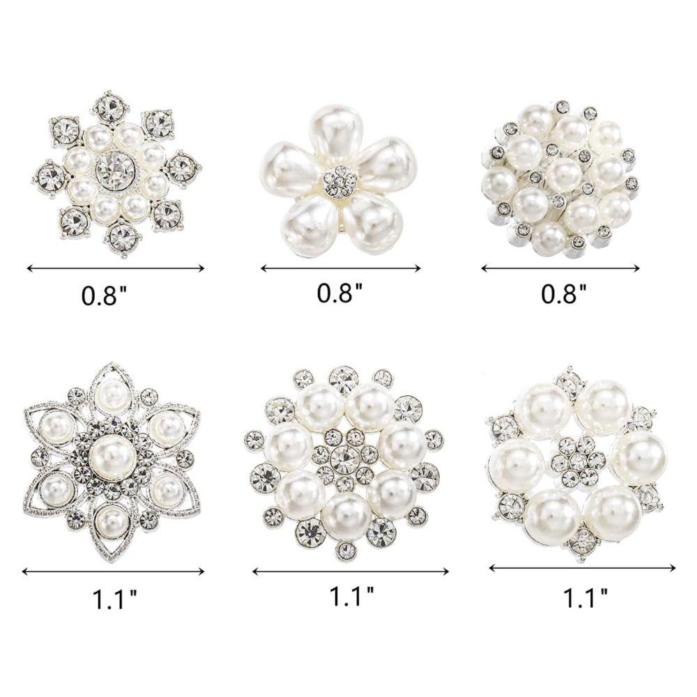 30 PCS Flower Pearl Rhinestone Buttons 6 Styles Flower Button Sparkly Buttons  Home Decoration