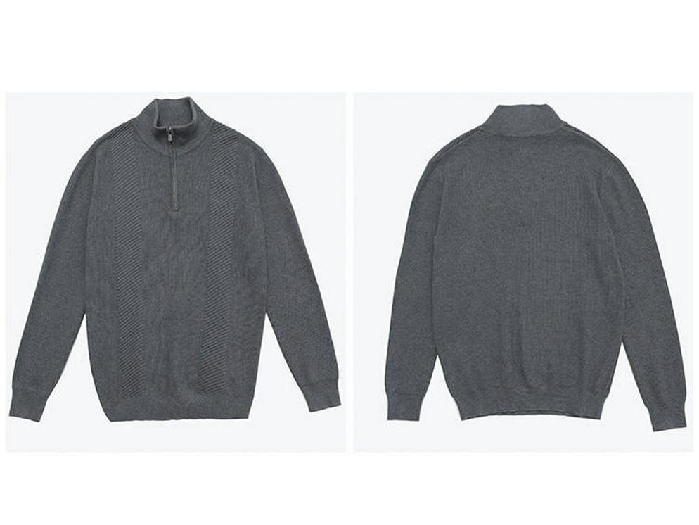 Men's Striped Knitwear Long Sleeve Half-Zip Sweater - White Warm Autumn/Winter Collection