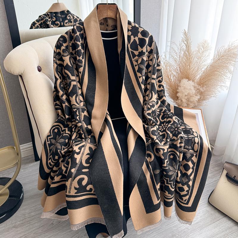 Winter  Two-Sided Geometric Scarf Mature Imitation Cashmere Warm Shawl Autumn Office Coldproof Windproof Wrapped Scarf