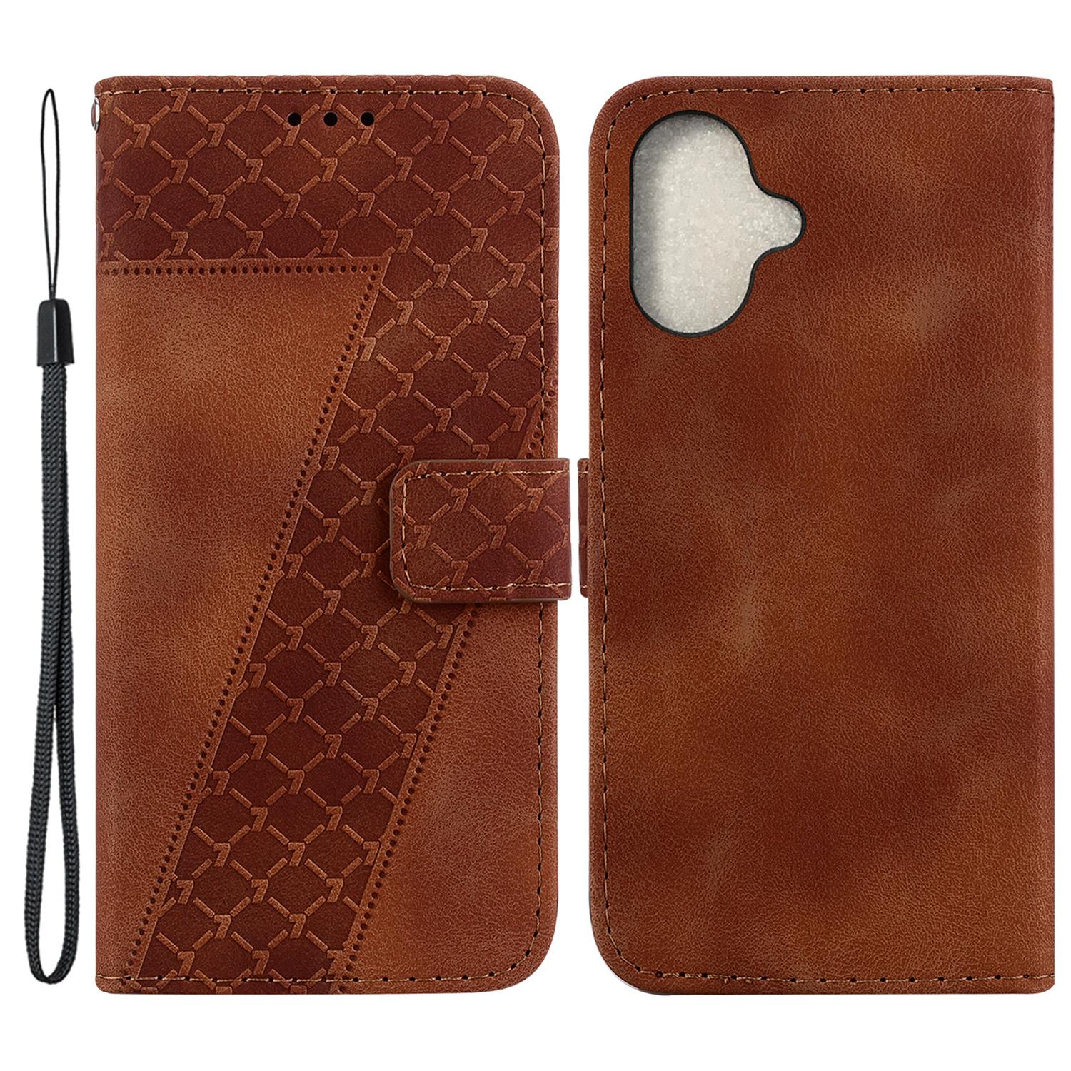 For iPhone 16 Shockproof Case Leather Phone Cover 7-Shaped Imprint B