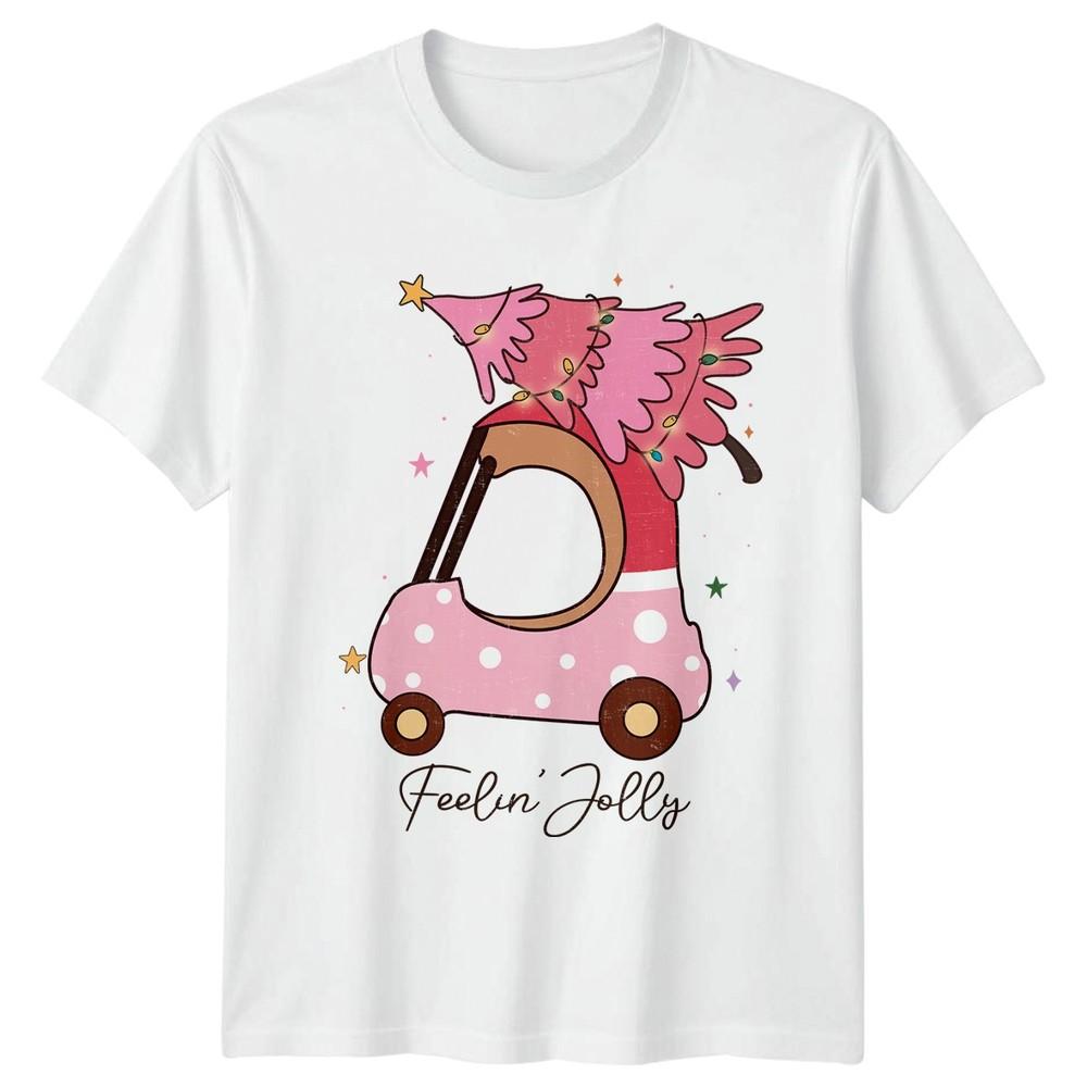 Feelin Jolly Christmas Holidays Pink Car Tree Unisexs TShirt Unisexs Graphic Tee S