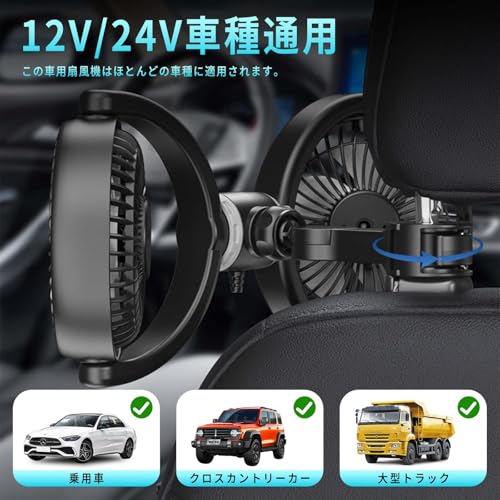 PhyiFlbey Car Fan, Back Seat Fan with USB Charging, Dual-Headed Car Fan, Low Noise, Powerful, 5-Blade Design, 3-Level Airflow Adjustment, 360-Degree A