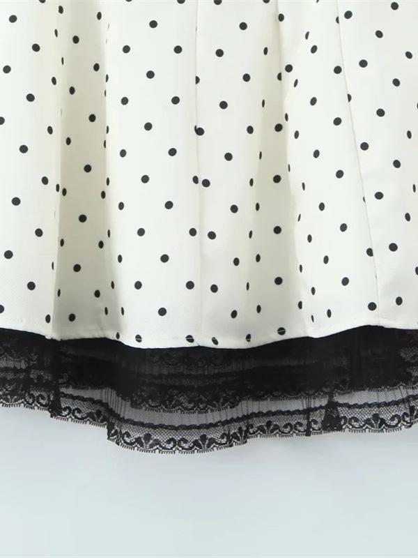 Women's Korean Style Lace Patchwork Polka Dot Sleeveless Camisole Dress – Waist-Cinched, Sexy French Short Skirt for Summer