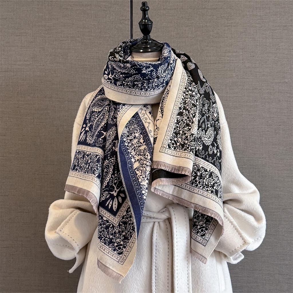 New Fashion Two-Sided Jacquard Pashmina Cashmere Scarf Winter Thick Warmth Shawl Coldproof Windproof Blanket Scarves