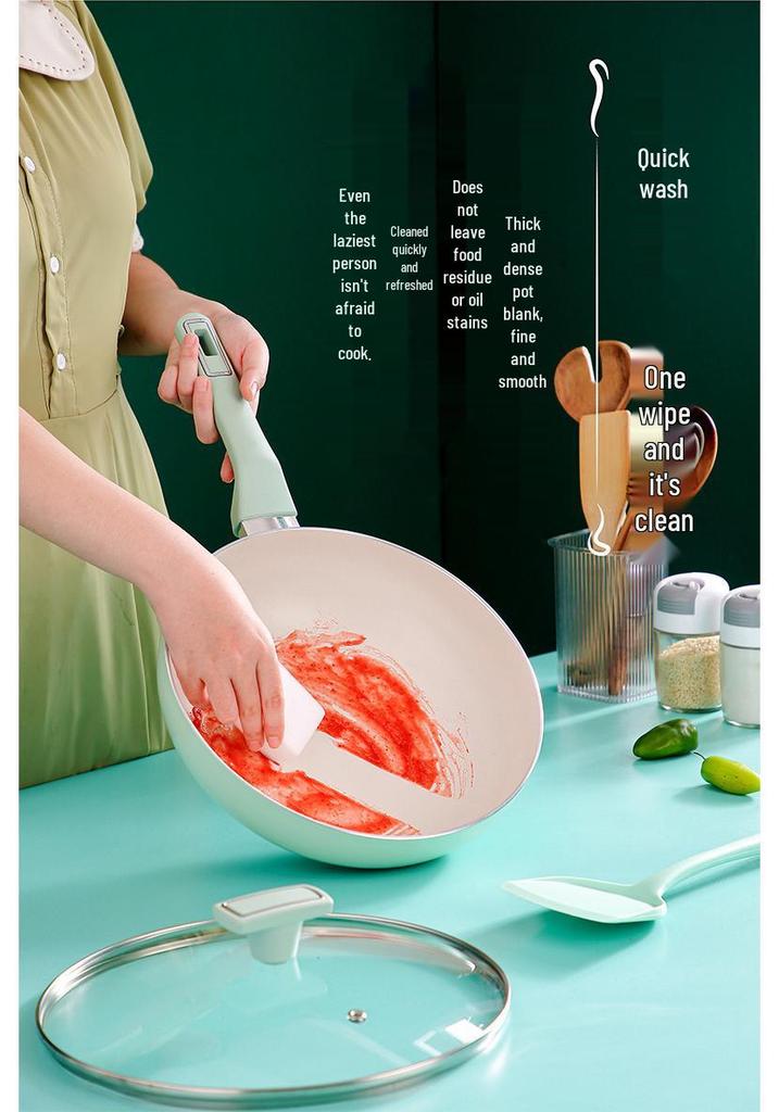 Shan Zu Light Green Ceramic Non-stick Frying Pan & Wok, Induction Compatible Flat Bottom
