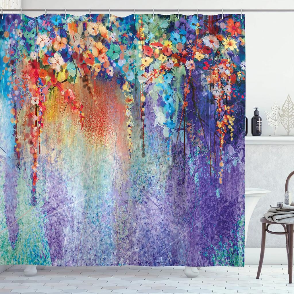 Waterproof Bath Shower Curtain Stained Glass Meadow Flower Dragonfly Polyester Fabric Bathtub Curtain Home El Bathroom Bath Shower Curtain