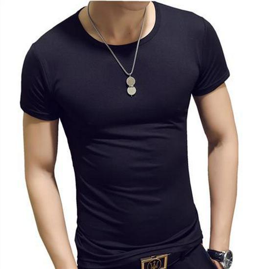 Men's Slim Fit Solid Color Short-Sleeve T-Shirt, Round Neck, Black/White Trend