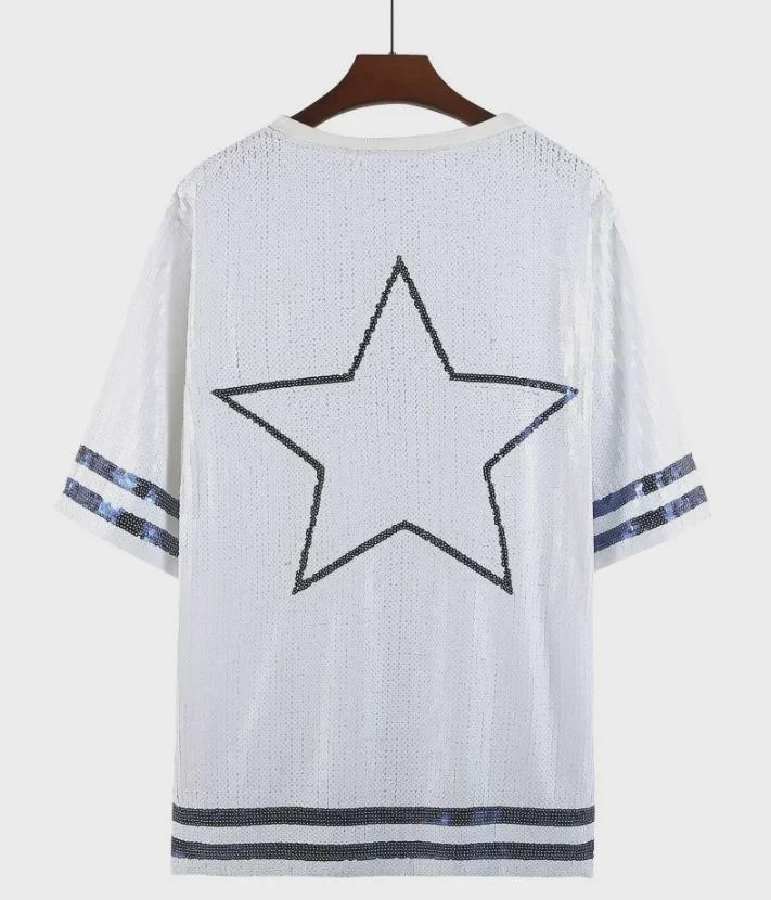 European & American Cross-Border Sequined Bulls Team Jersey - Star Pattern T-Shirt