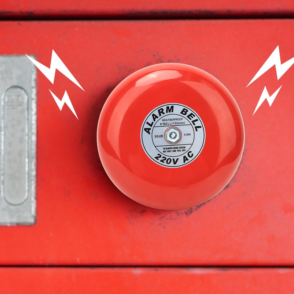CB 6B Fire Alarm Bell 150mm 95dB Red Industrial Building Elevator Alarm Bell AC220V 60mA