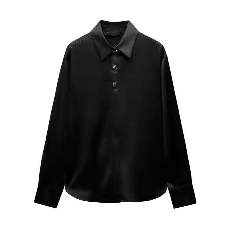 Spring New Women's Clothing French Gold Decorated Row Button Silk Satin Textured Shirt 2138748 9699255