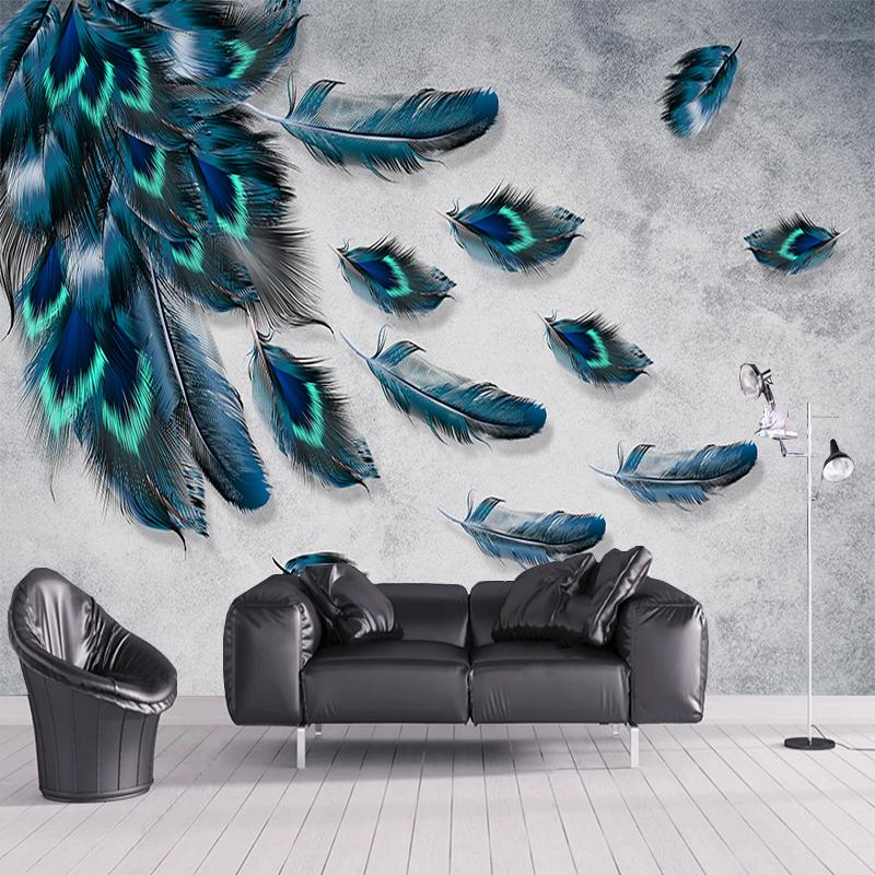 

Фотообои Европейские винтажные синие перья Фрески Гостиная Телевизор Диван Спальня Фон Обои Абстрактное искусство Домашний декор Papel De Parede