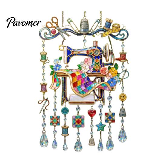Indoor And Outdoor Hanging Ornament Vintage Sewing Machine Crystal Wind Chime, Acrylic Suncatcher, Pastoral Style Home Decor Colorful Pendants