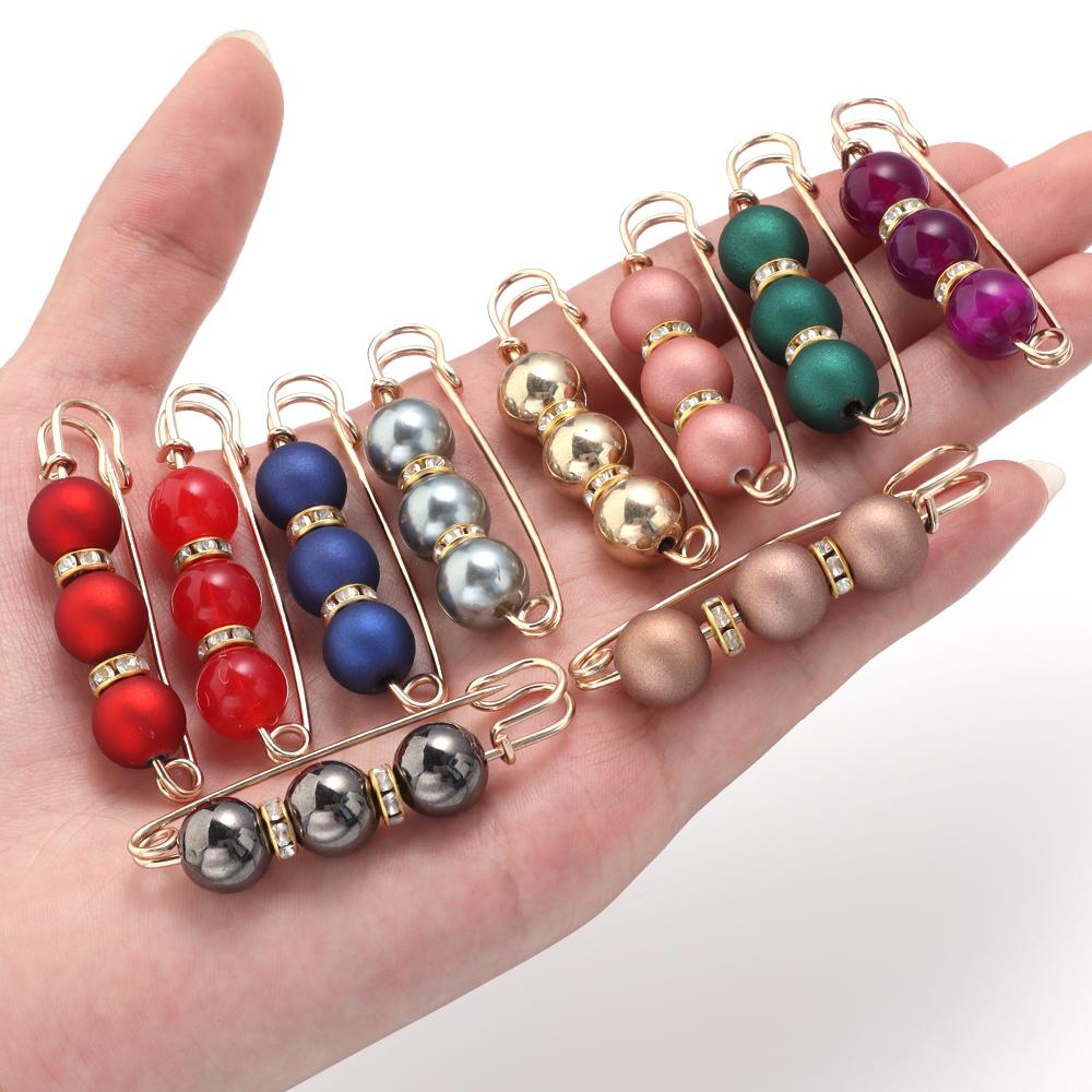 5pcs/Lot Color Imitation Pearl Brooches Rhinestone Pants Fixed Pins for Garment Decoration Waist Clips Brooch Supplies