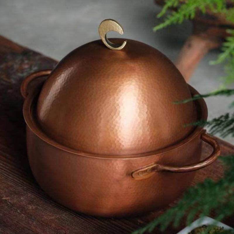 Egg Shape Vintage Copper Soup Pot,Handcrafted Pot Food Cooking Utensil Simmering and Pasta Stewing,With lid 19 cm Handheld Pot