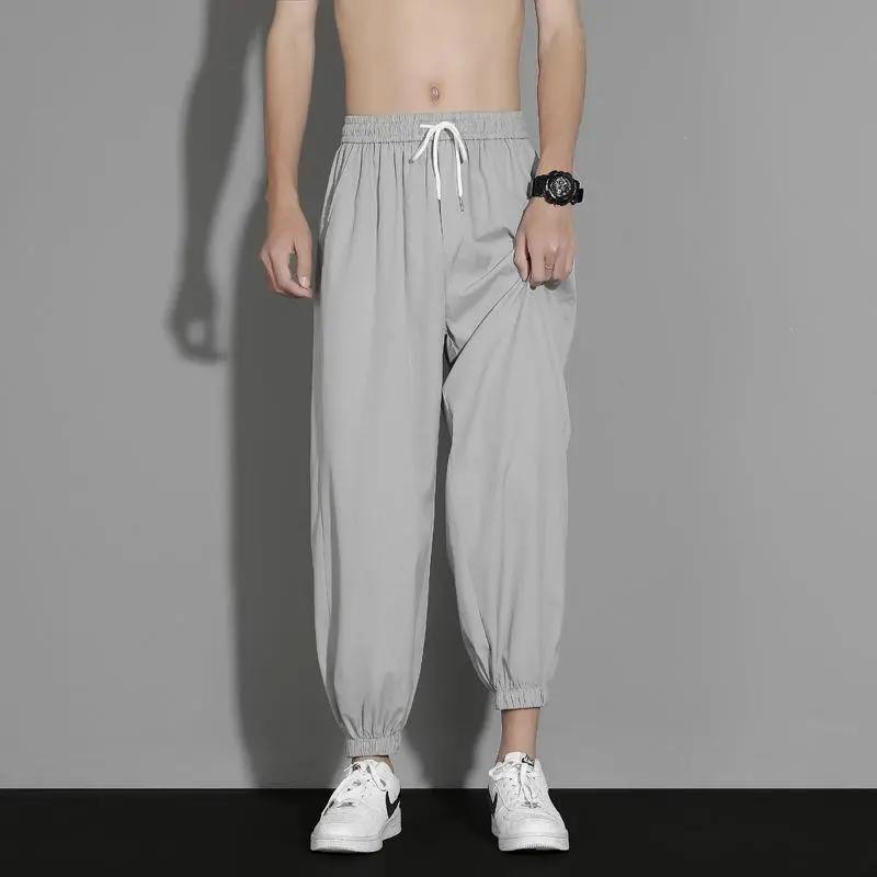 

Men Summer Black Lightweight Drawstring Cuff Jogger Pants 4XL сірий