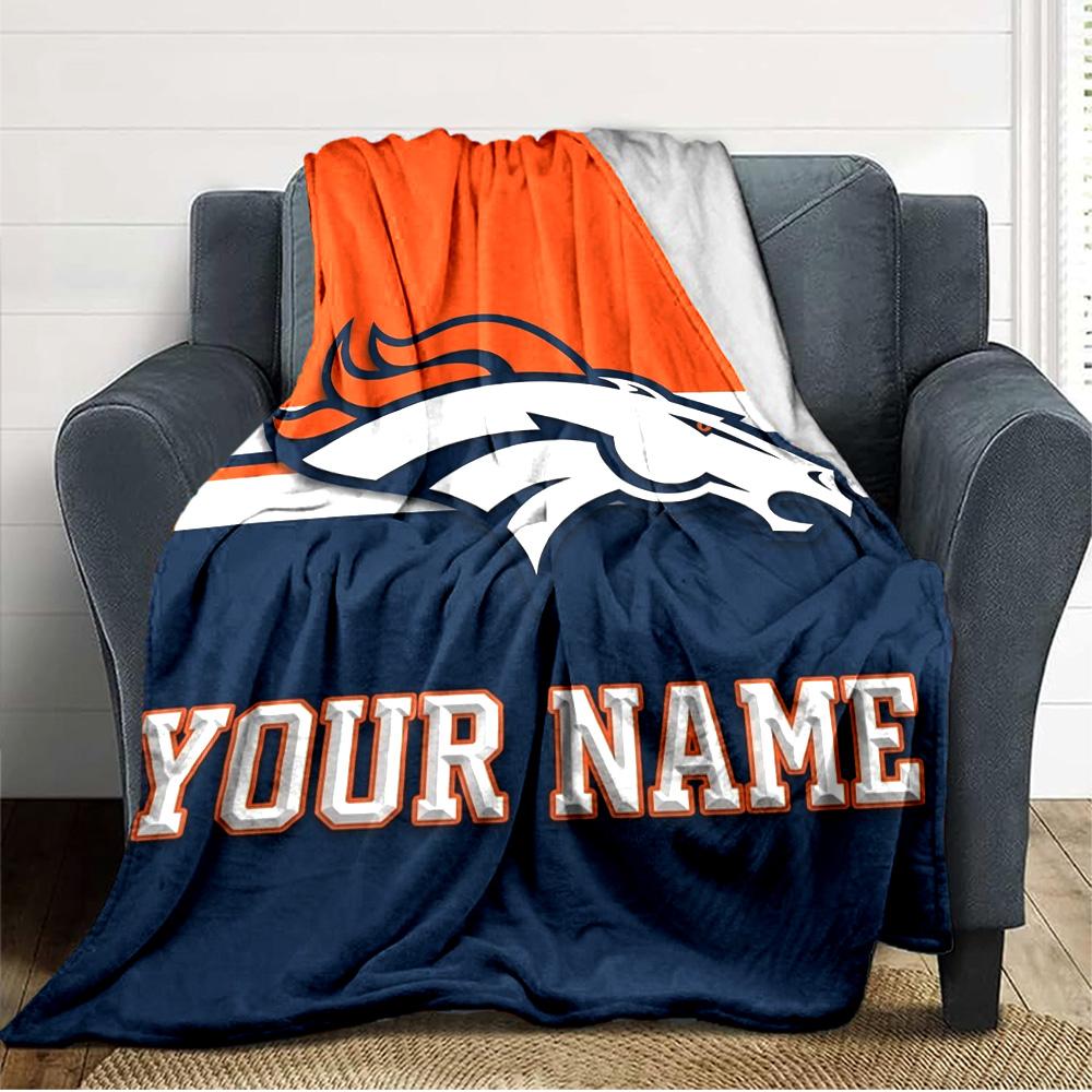 Name Custom Denver Broncos Print Flannel Blanket High Quality Warm Comfortable Cover for All Seasons Perfect for Gifts Home Decor