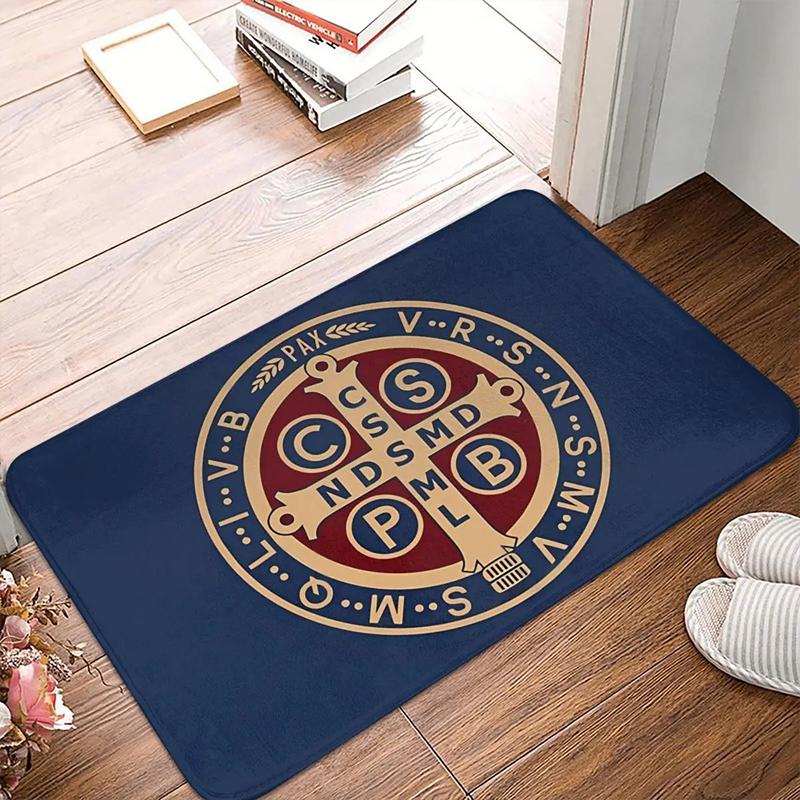 Saint Benedict Medal Printed Door Mats Kitchen Anti-Slip Carpets Washable Absorbent Bathroom Footpad Soft Rugs for Home Decor