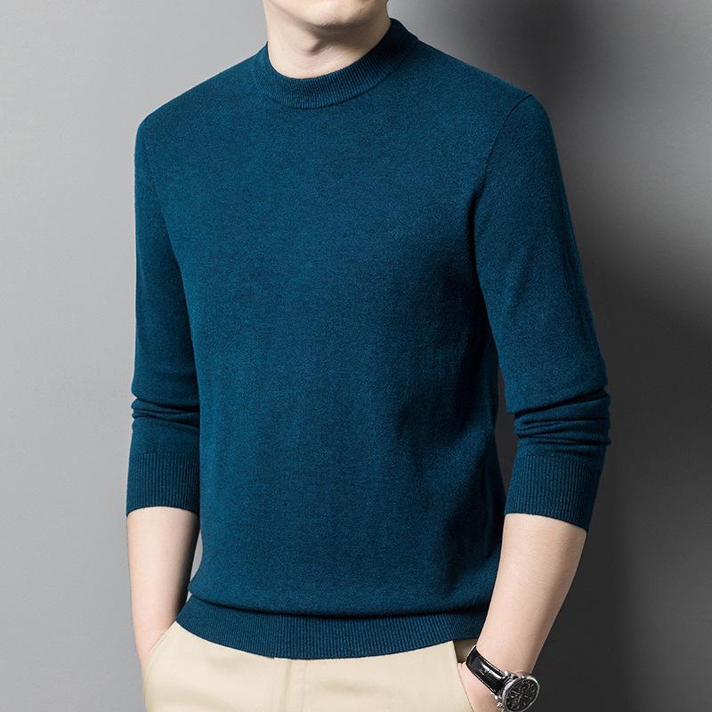 Autumn Solid Color Youth Slim-fit Crew Neck Men's Versatile Business Knitted Sweater Bottoming Shirt Men's Clothing
