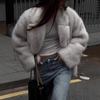 2024 European & American Women's Solid Color Faux Fur Loose Streetwear Coat