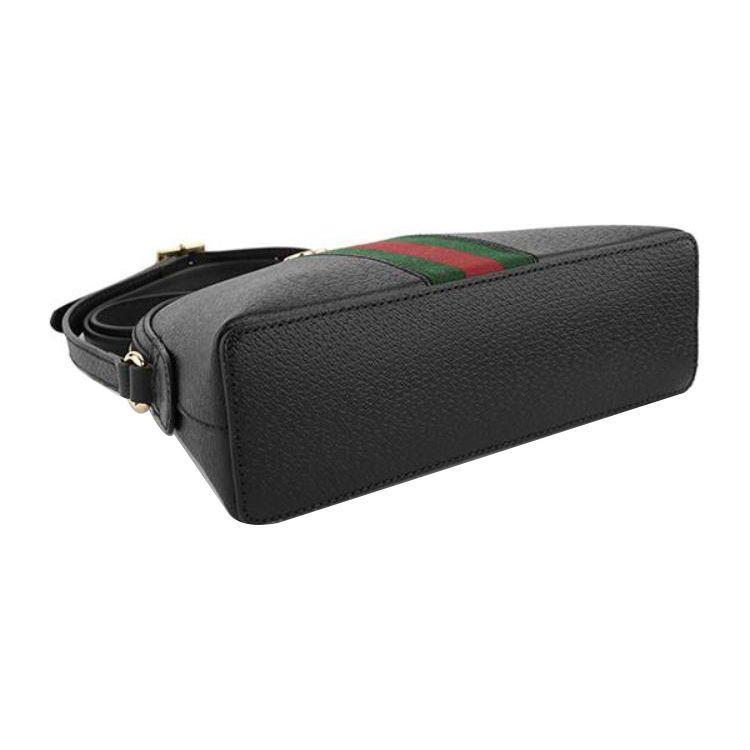 Gucci Ophidia Black Leather Dome Crossbody Bag With Web Stripe
