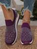 Fashion Rhinestone Women Shoe Casual Sneakers Wedge Flat Loafers Spring Summer New Knitted Single Shoes Adult Ladies Plus Size