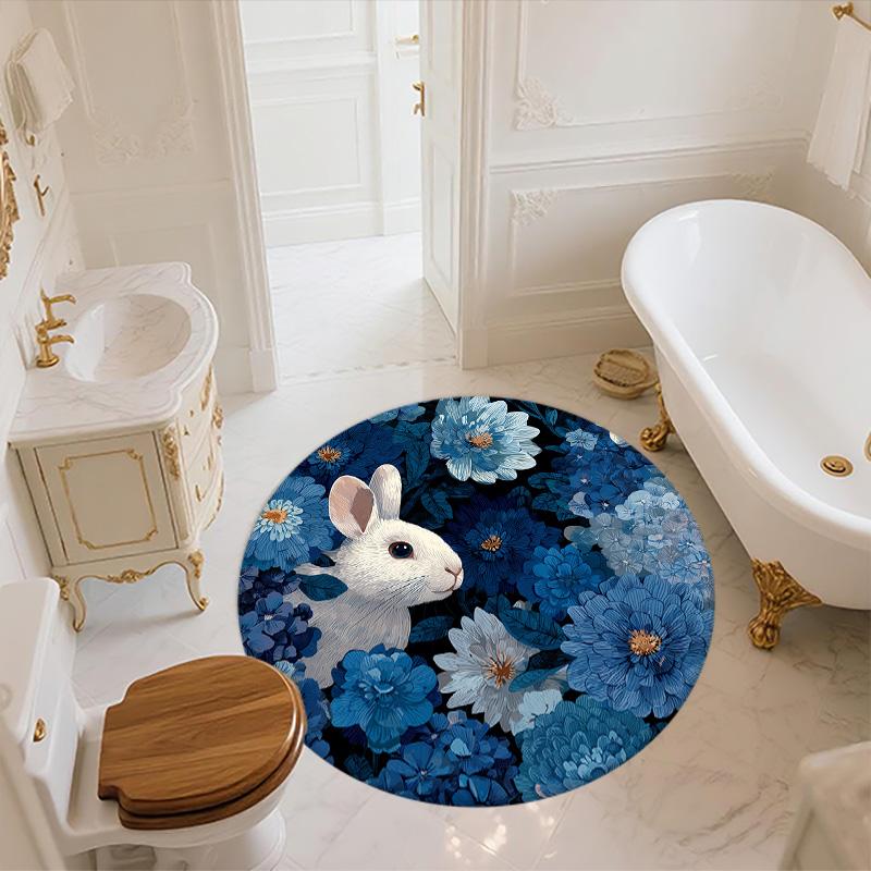 Blue Series Animals,Round Area Rug,Carpet Rug for Living Room Bedroom Sofa Playroom Decor,Non-slip Floor Mat