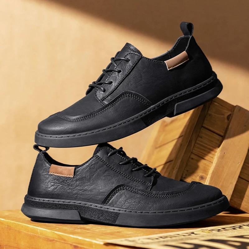 Fashion 2025 High Quality Leather Casual Shoes Luxury Brand Men's Lightweight Flat Shoes Lace-up Oxford Comfortable Outdoor Walk Shoes