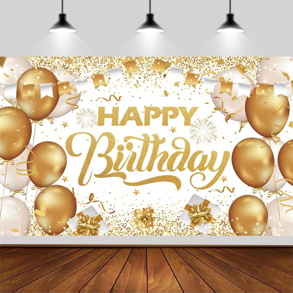6x3.6ft Happy 80th Birthday Backdrop Banner,White And Gold Birthday Backdrop Sign, Happy Birthday Party Supplies Photo Background for Children Men