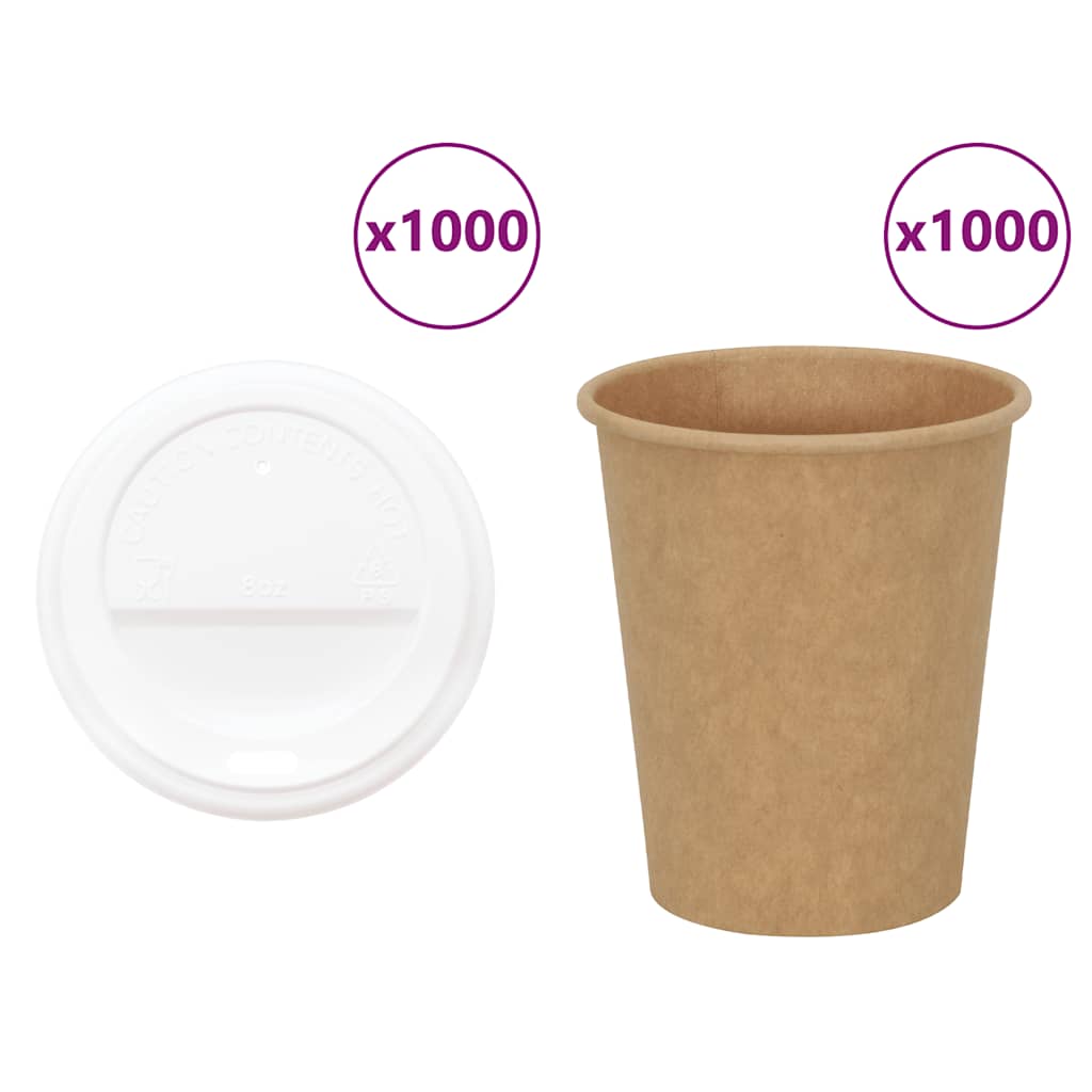 Vidaxl Papierowe Kubki Z Pokrywkami, 1000 Szt., 8Oz, 200Ml