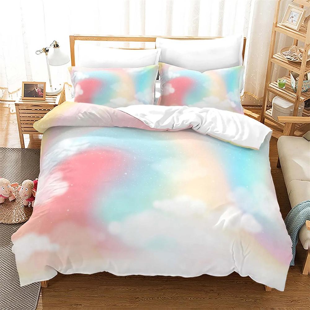 Rainbow Gradient Cloud Duvet Cover Collection Colorful Print Bedding Collection For Girls Women Bedroom Decorative Bedspread