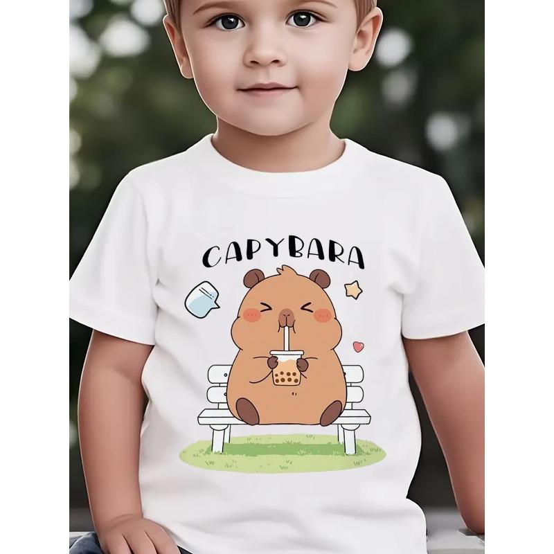 Summer Boys Fashion Short Sleeve Outdoor Casual Top with Cartoon Print 110 белый
