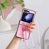 For Samsung Galaxy Z Flip7 FE 5G/Z Flip6 5G Case Heart Pattern Leather+PC Phone Cover with Crossbody Beaded Strap