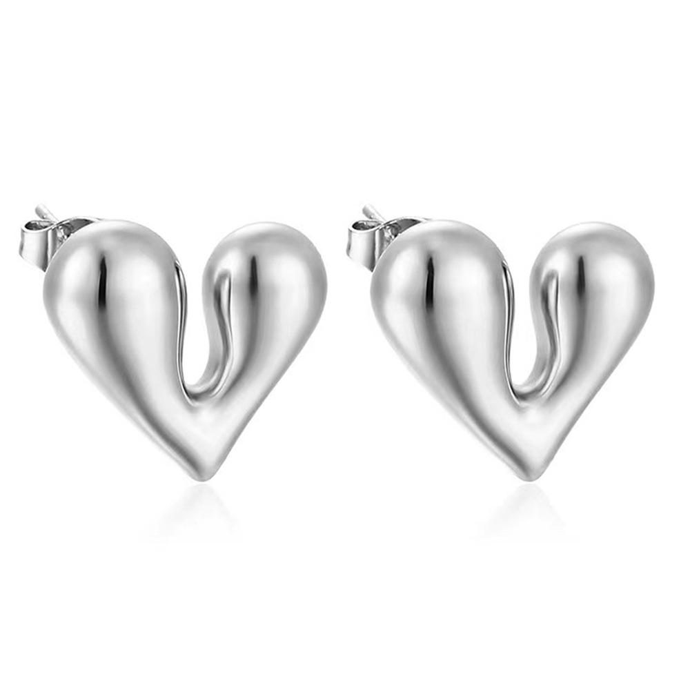 Stainless Steel Irregular Heart Earrings for Women Fashion Metal Geometric Texture Chunky Hoop Earrings Statement Jewelry Gift