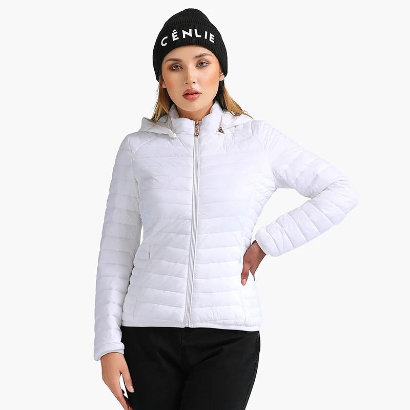 Women Fashion Ultralight Padded Puffer Jacket Coat Lady Soild Lightweight Warm Outwear with Detachable Hood Storage Bag