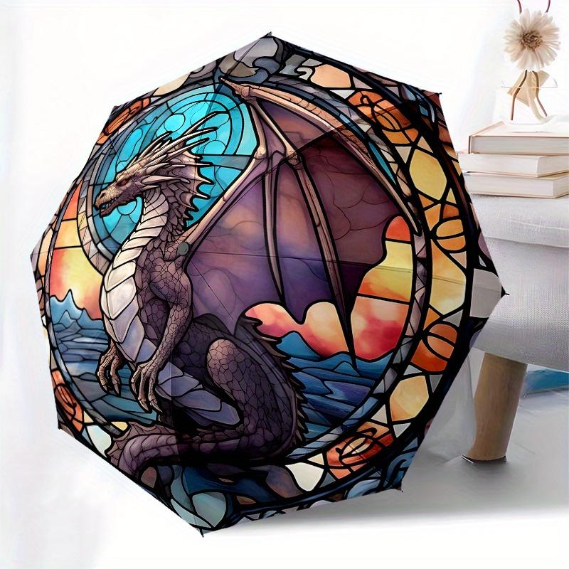 Stained Glass Dragon Window Panel - Fantasy Art Decor Umbrella Day Gift Y236