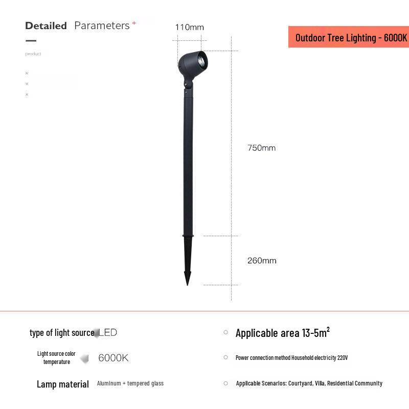 Waterproof LED Outdoor Tree Spotlights for Garden, Courtyard, and Villa with Lawn Ground Spike Installation.