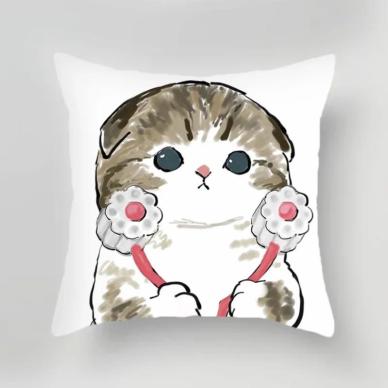 Decorative Pillowcase Cute Cat Polyester Cotton Home Decor Car Cushion Cover Sofa