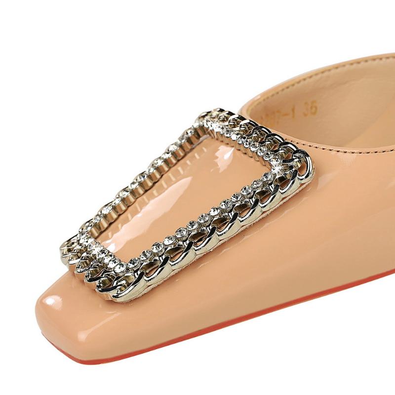 Square Head Side Hollow Shallow Mouth Style High Heel Shoes Rhinestone Metal Square Buckle Decoration Super High Heel Shoes