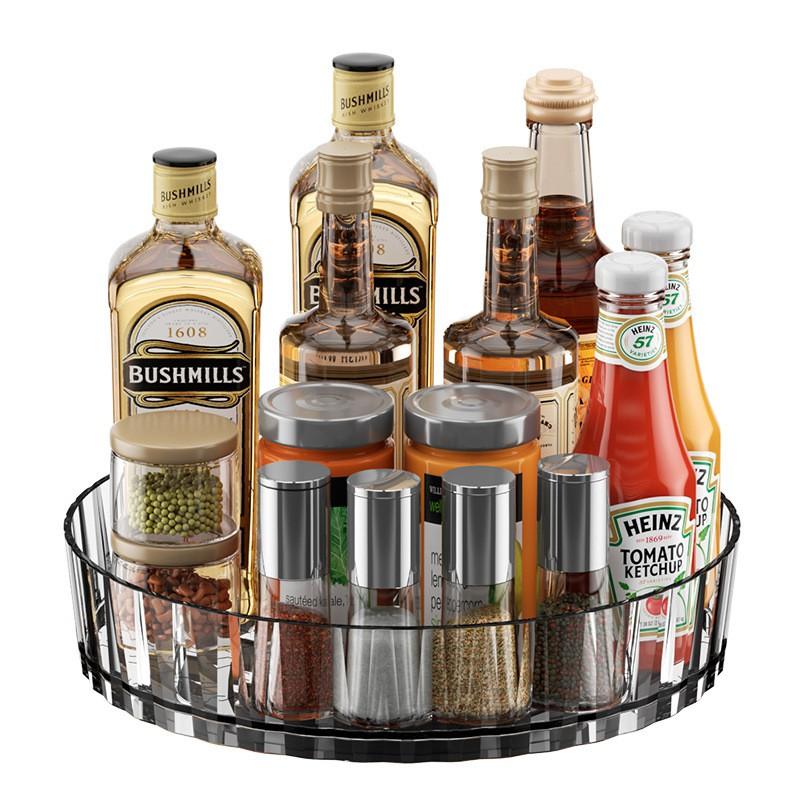 Rotating Spice Rack Organizer Kitchen Counter - 2-Tier Acrylic Storage Shelf Modern Minimalist Design Multiple Colors Sizes