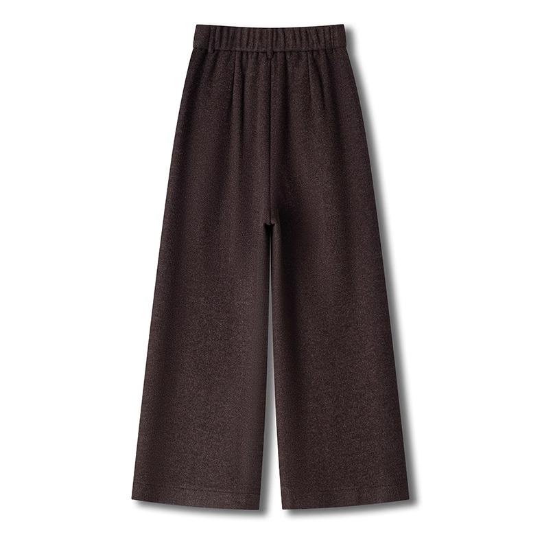 Women's 2024 Khaki High-Waisted Wool Wide-Leg Cropped Pants – Autumn/Winter Slimming Style